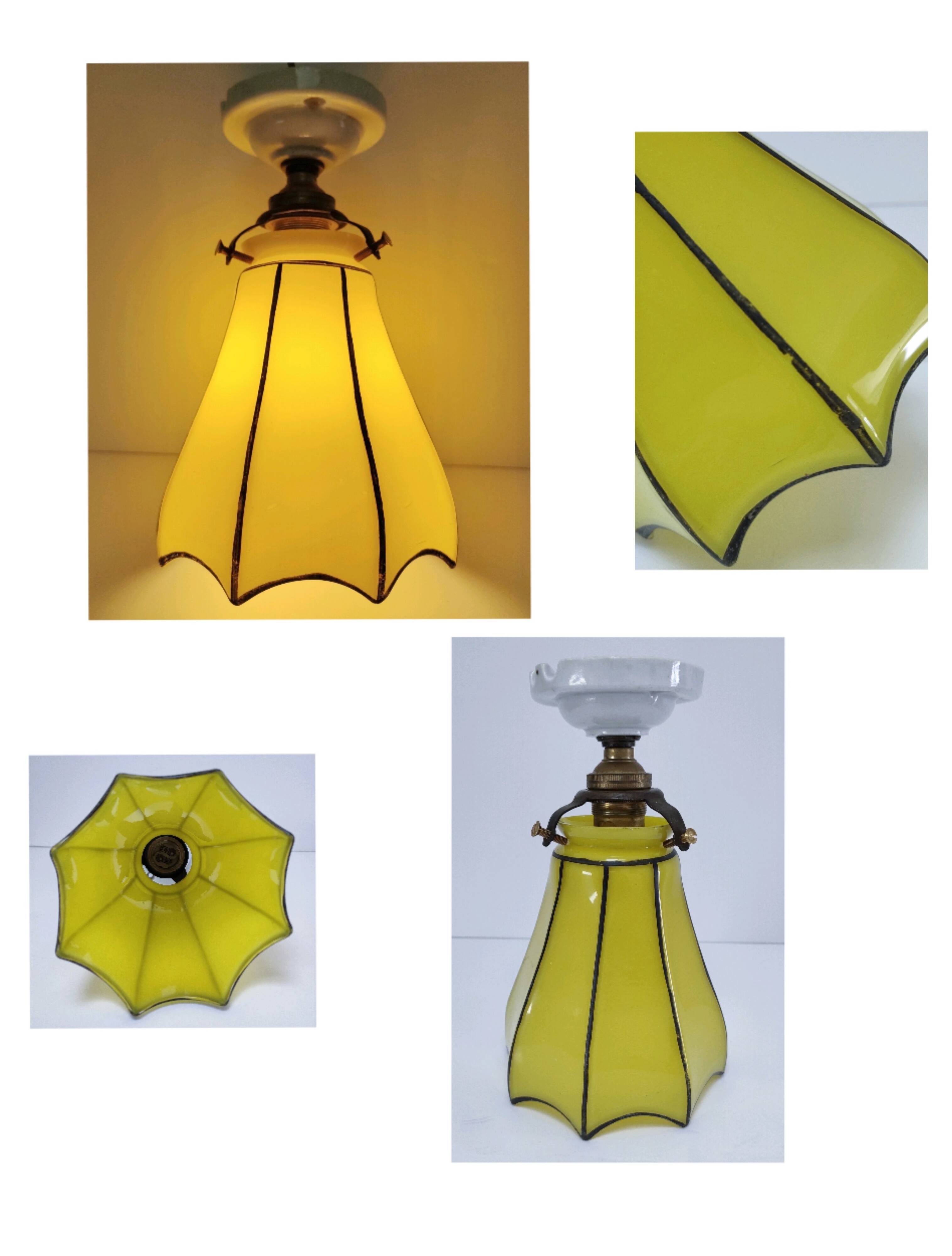 Yellow glass porcelain lamp, early 20th century