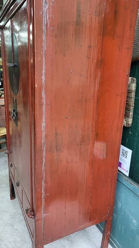 Small Asian lacquered wardrobe with 2 doors and 5 drawers.