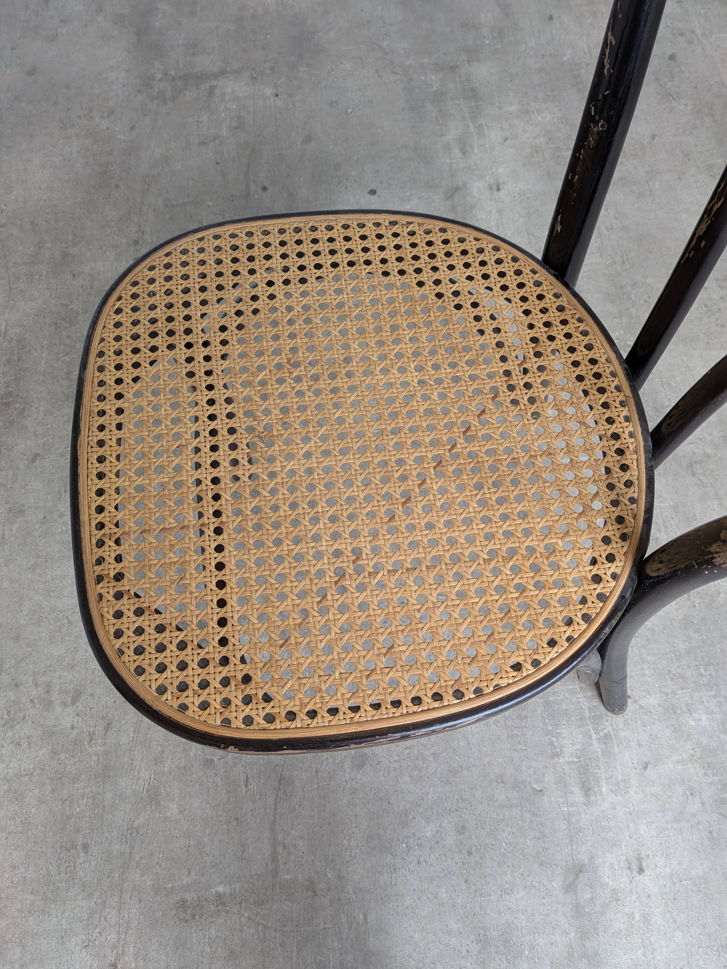 Chaise de salle à manger vintage style Thonet en bois noir et assise en cannage 1970
