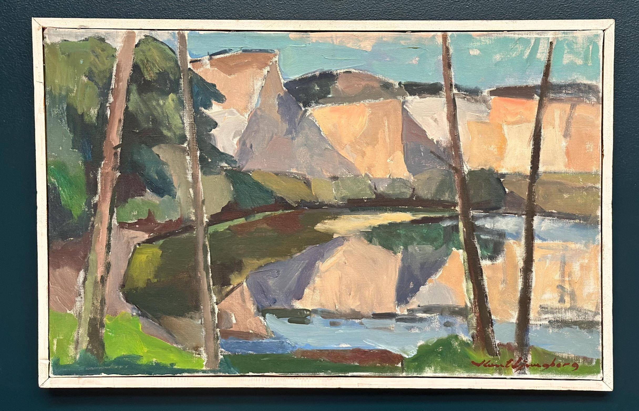 Original Mid Century Swedish Oil On Canvas – “Abstract Landscape” By Knut Ljungberg – Vintage – Framed – 84 × 54 Cm (33.1" × 21.3")