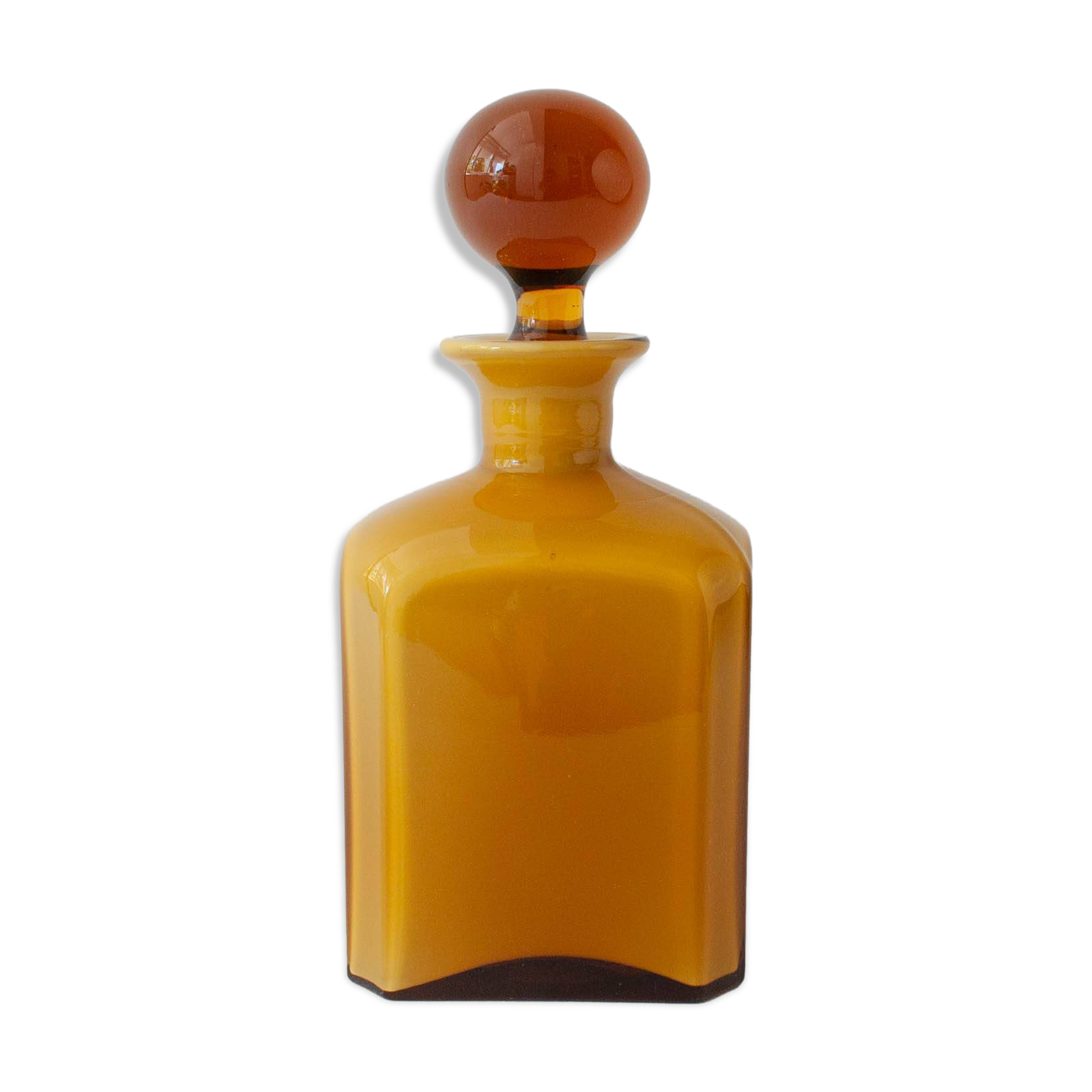 Vintage Mustard Opaline Glass Bottle from Marinha Grande, 1960's