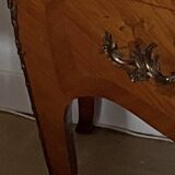 Set of Louis XV style chest of drawers and 2 bedside tables in solid cherry wood with marble tops