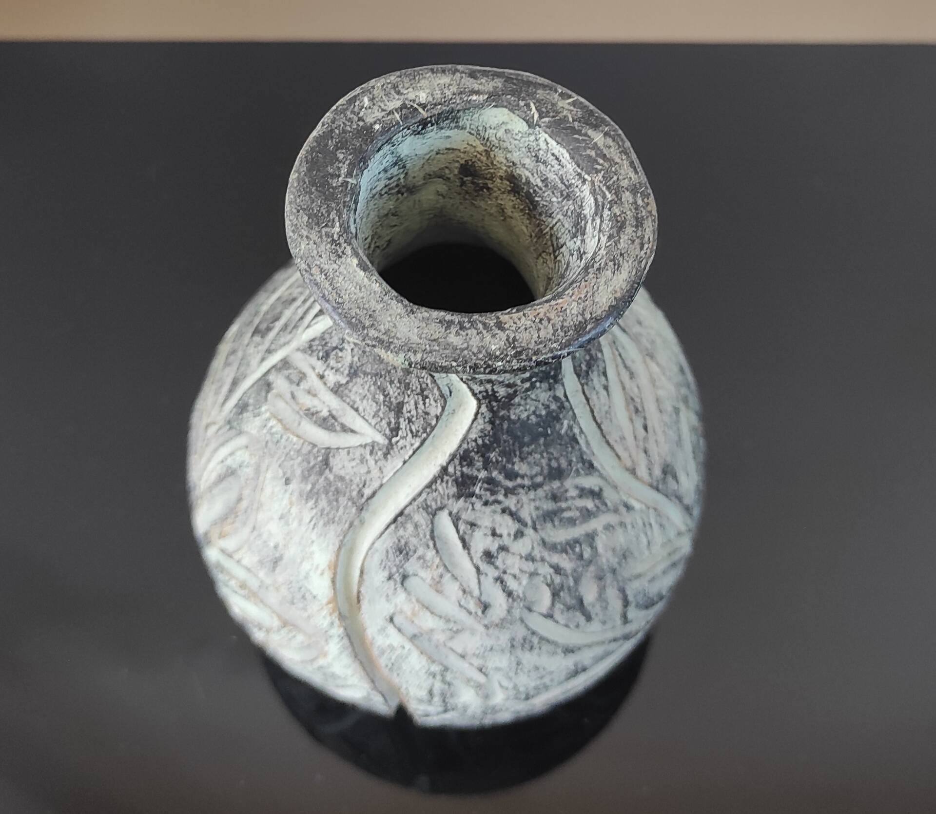 Vintage engraved ceramic soliflore vase