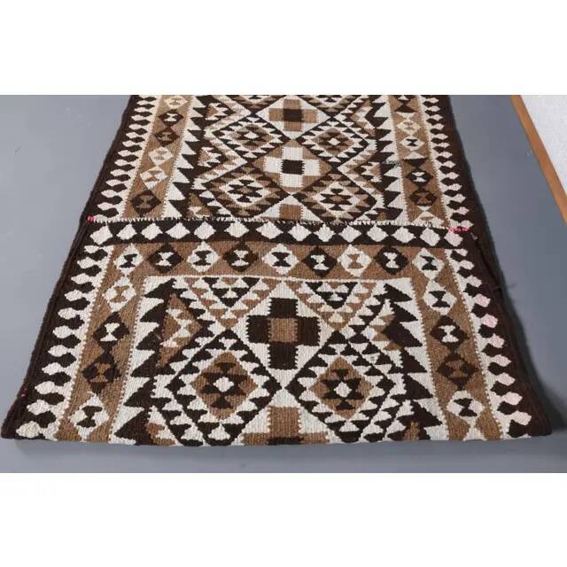 1970s Vintage Turkish Hand-Knotted Wool Cotton White Runner Rug 98x284