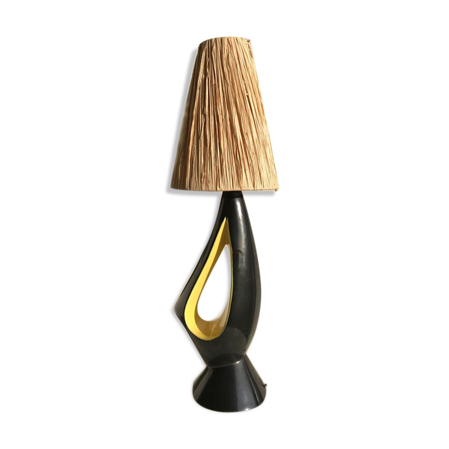 Free-form lamp, black and yellow ceramic - 1950s.