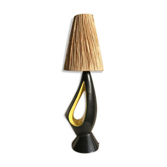 Free-form lamp, black and yellow ceramic - 1950s.