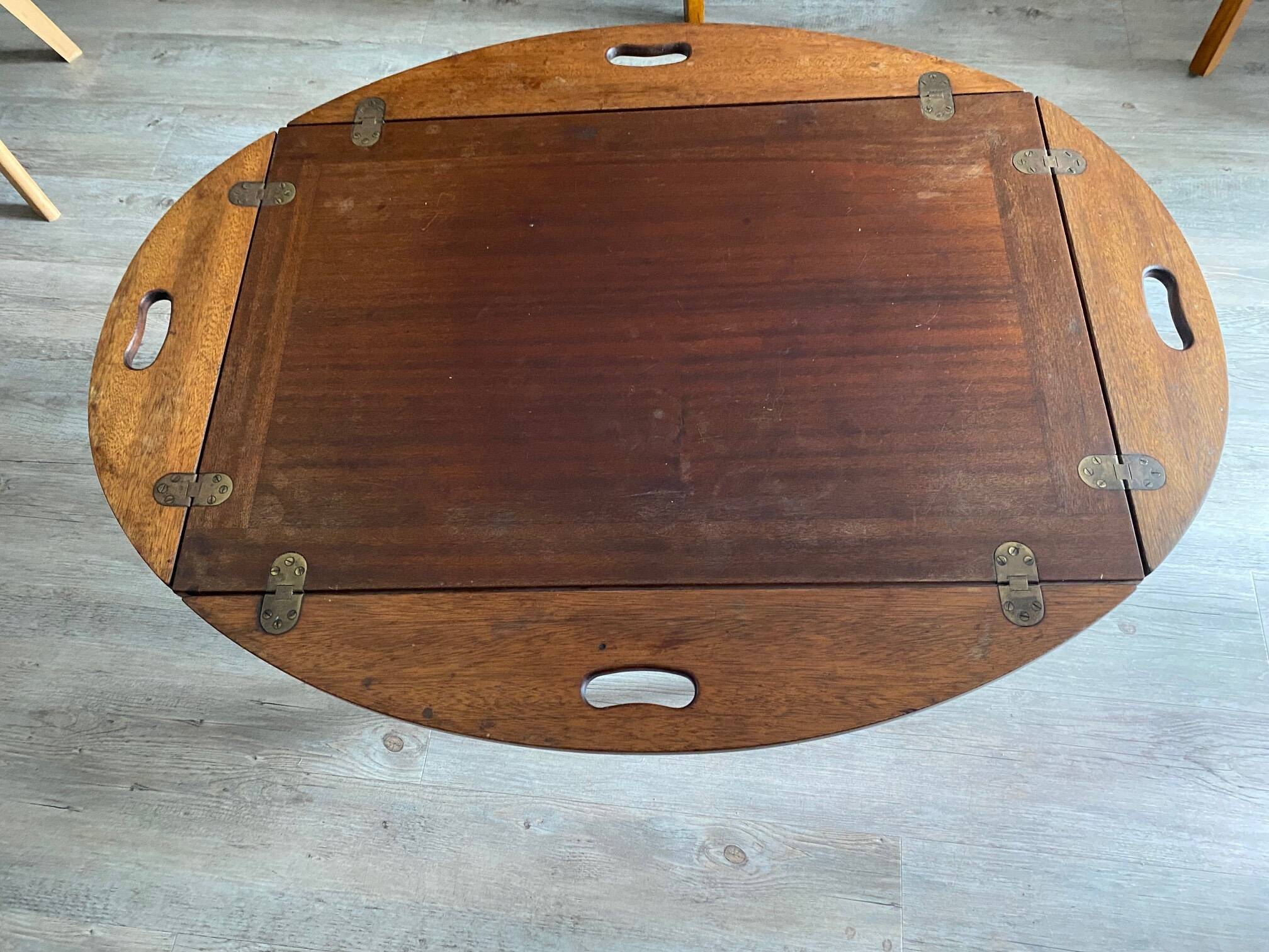 NAUTICAL STYLE FOLDING COFFEE TABLE WITH MAHOGANY BUTLER TOP