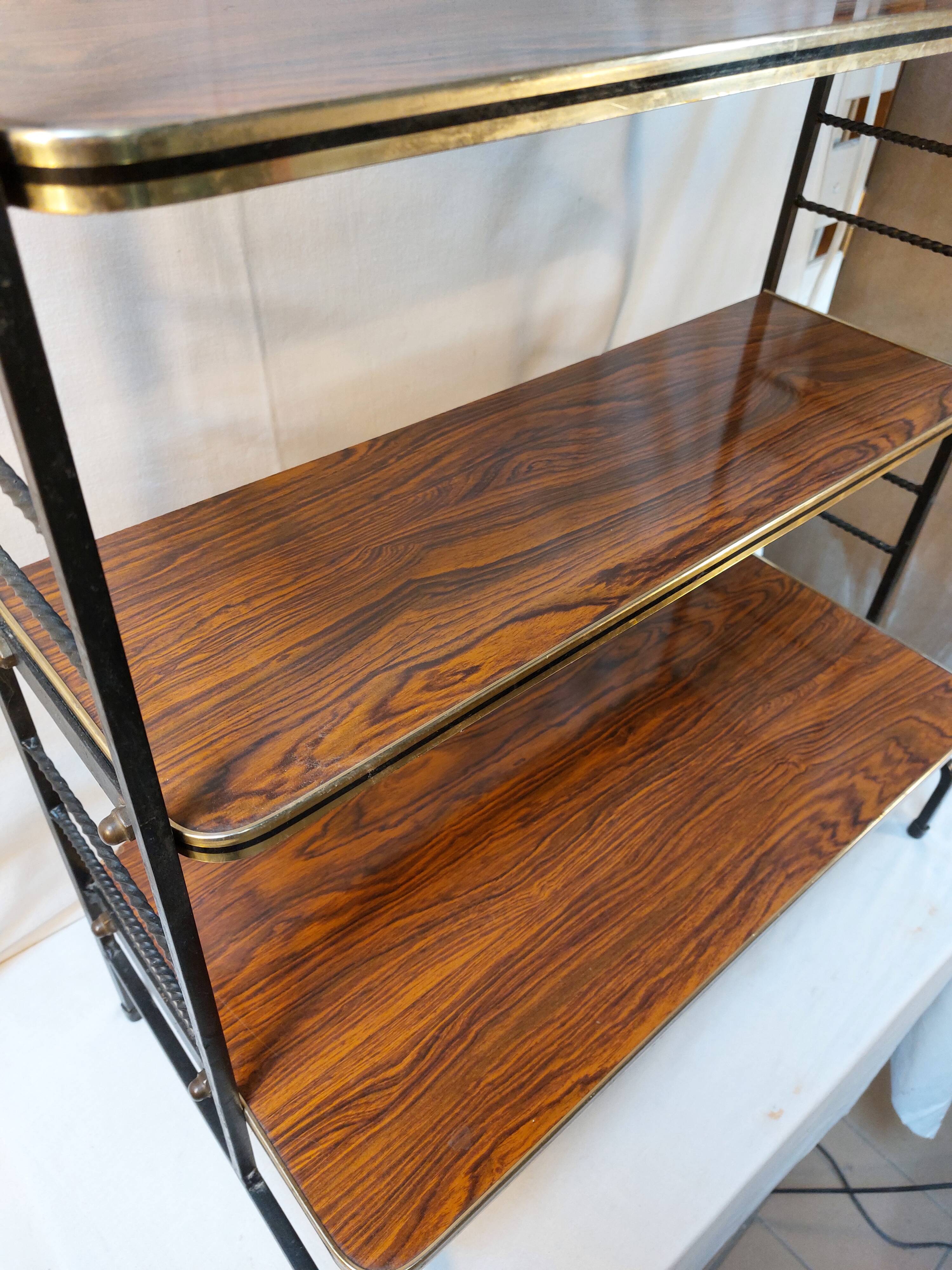 Etagère sur pieds / de sol en fer forgé et Formica - Vintage 1960