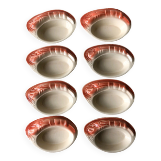 Set of 8 raviers - ceramic dishes salmon pink crayfish Charles Amand