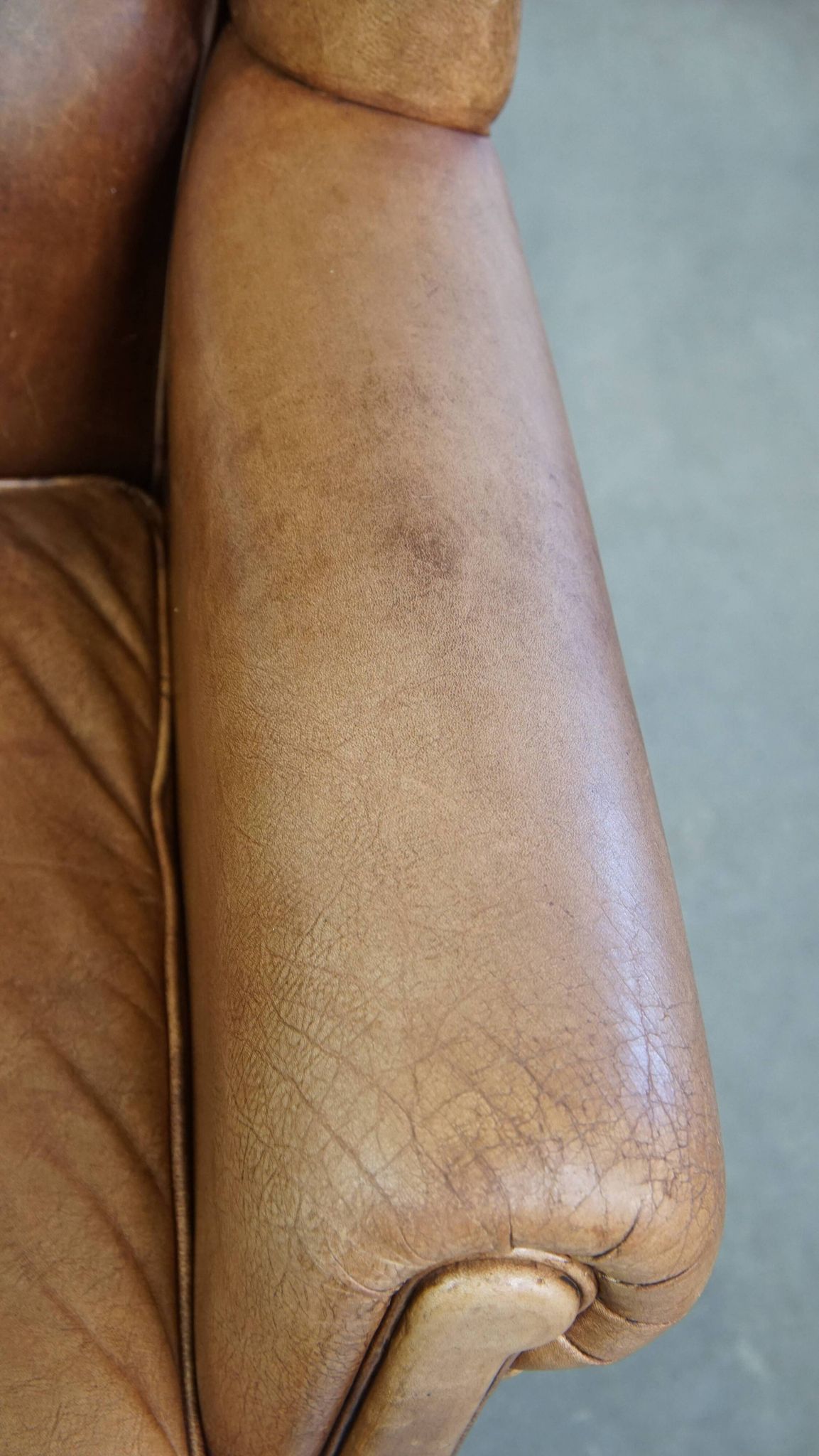Cowhide Leather Wingback Chair in Light Cognac Color