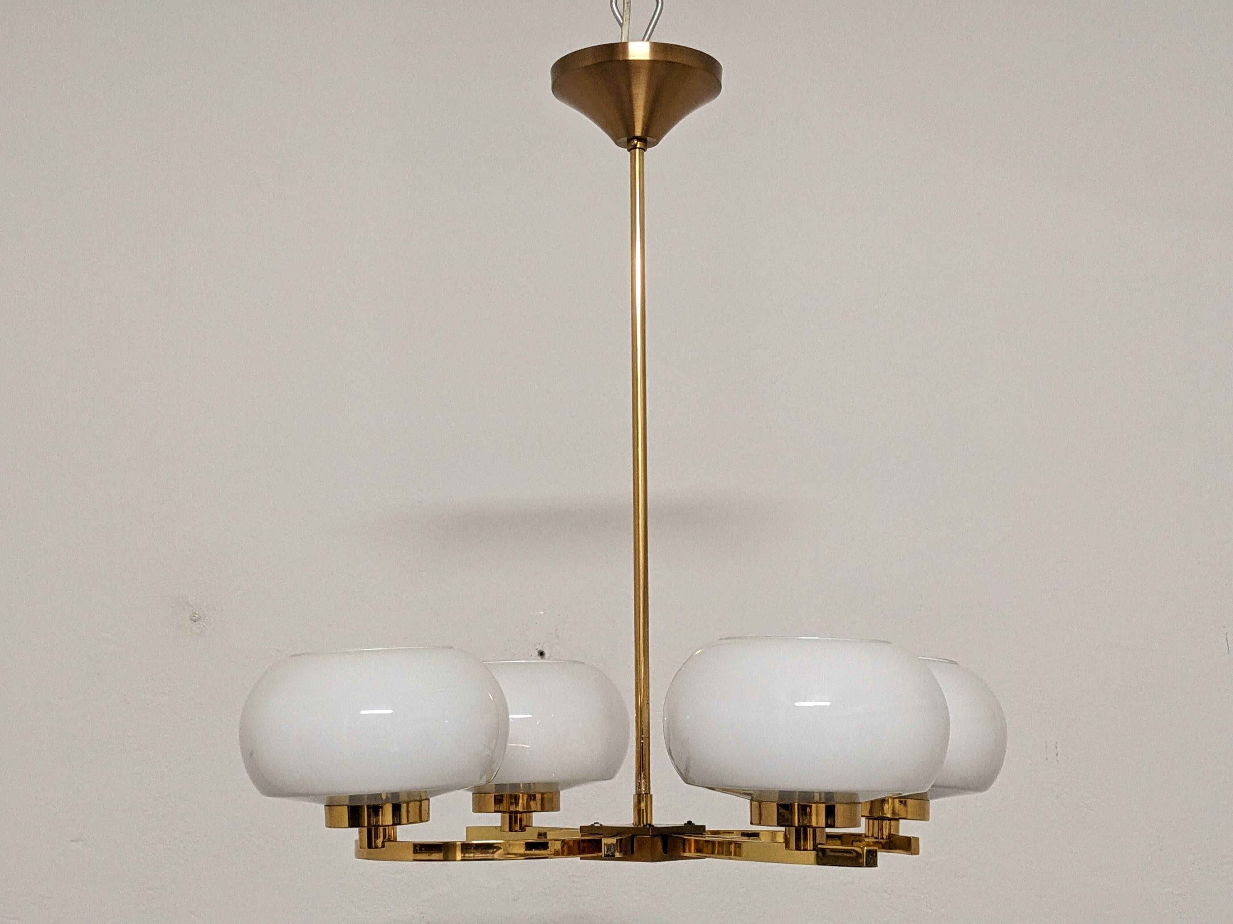Arlus chandelier with 4 brass lights from the 50s/60s