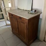 Antique sideboard chest of drawers in oak wood and marble top