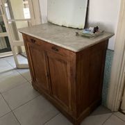 Buffet ancien commode en bois chêne et plateau marbre