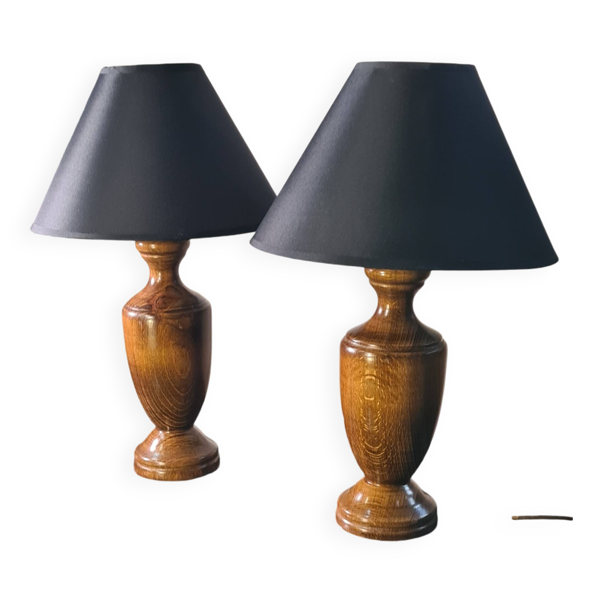 Pair of scandinavian design bedside lamps in turned wood elec ok 48x25