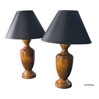 Pair of scandinavian design bedside lamps in turned wood elec ok 48x25