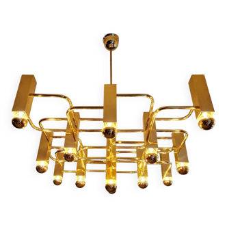 Geometric brass chandelier, design G. Sciolari, Boulanger, 1970