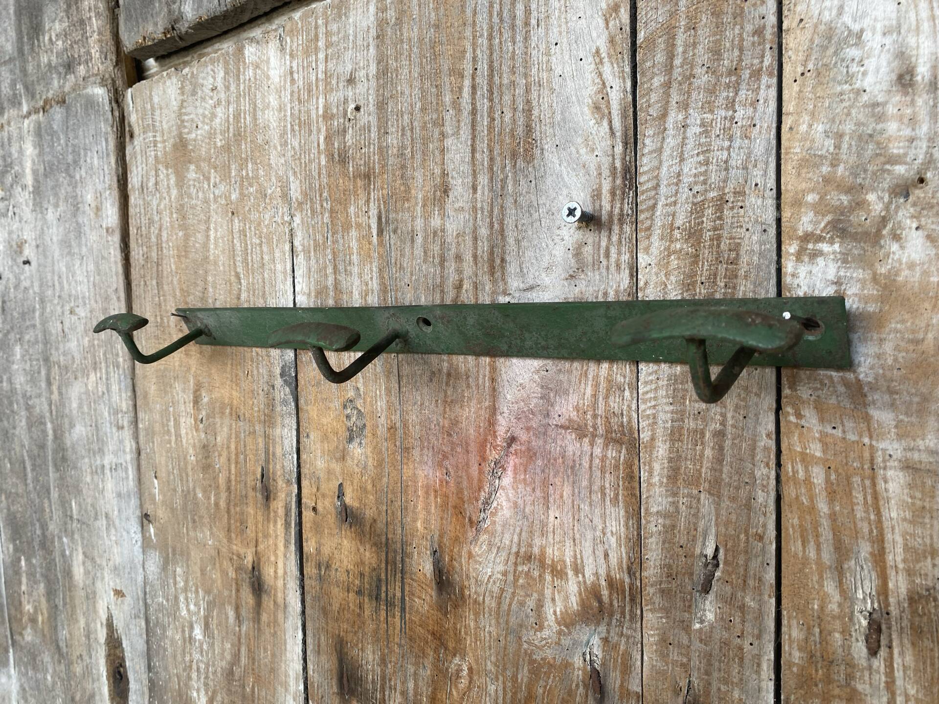Vintage 1950s Green Metal Wall Coat Rack x3 #E