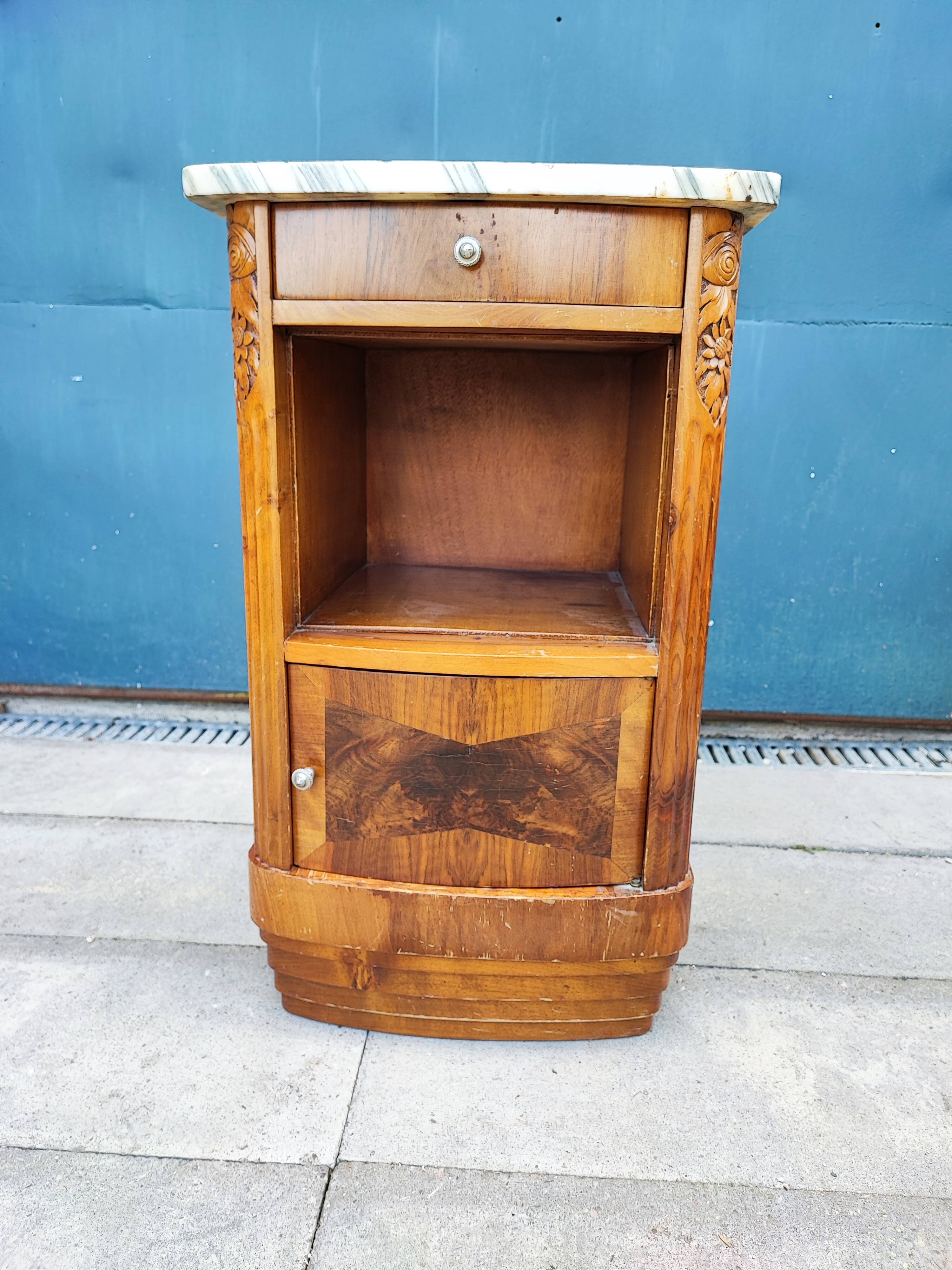 Bedside table marble top art-deco style