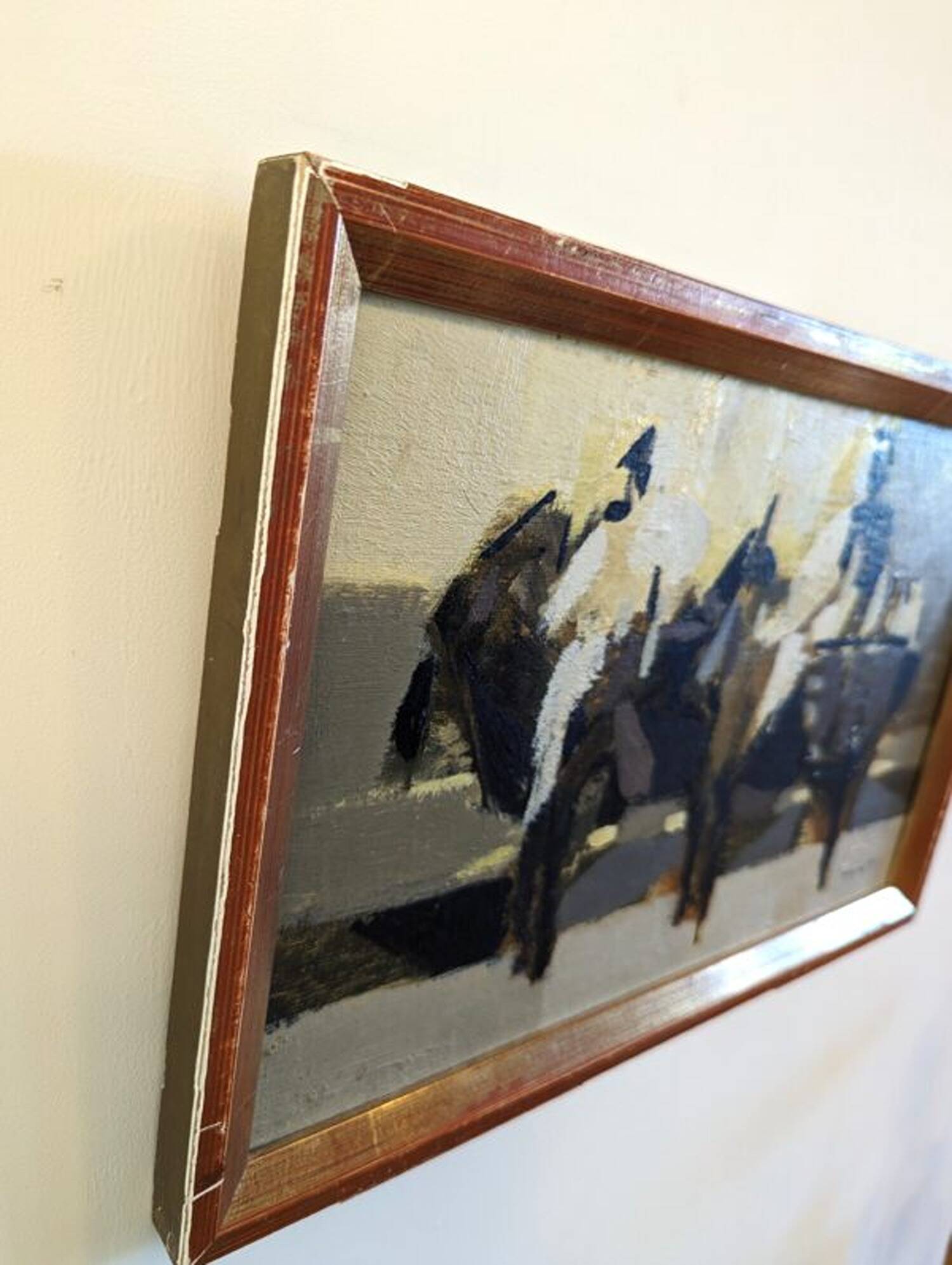 Mid-Century Modern Swedish "Altea" Vintage Abstract Figurative Oil Painting, Framed