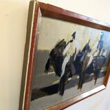Mid-Century Modern Swedish "Altea" Vintage Abstract Figurative Oil Painting, Framed