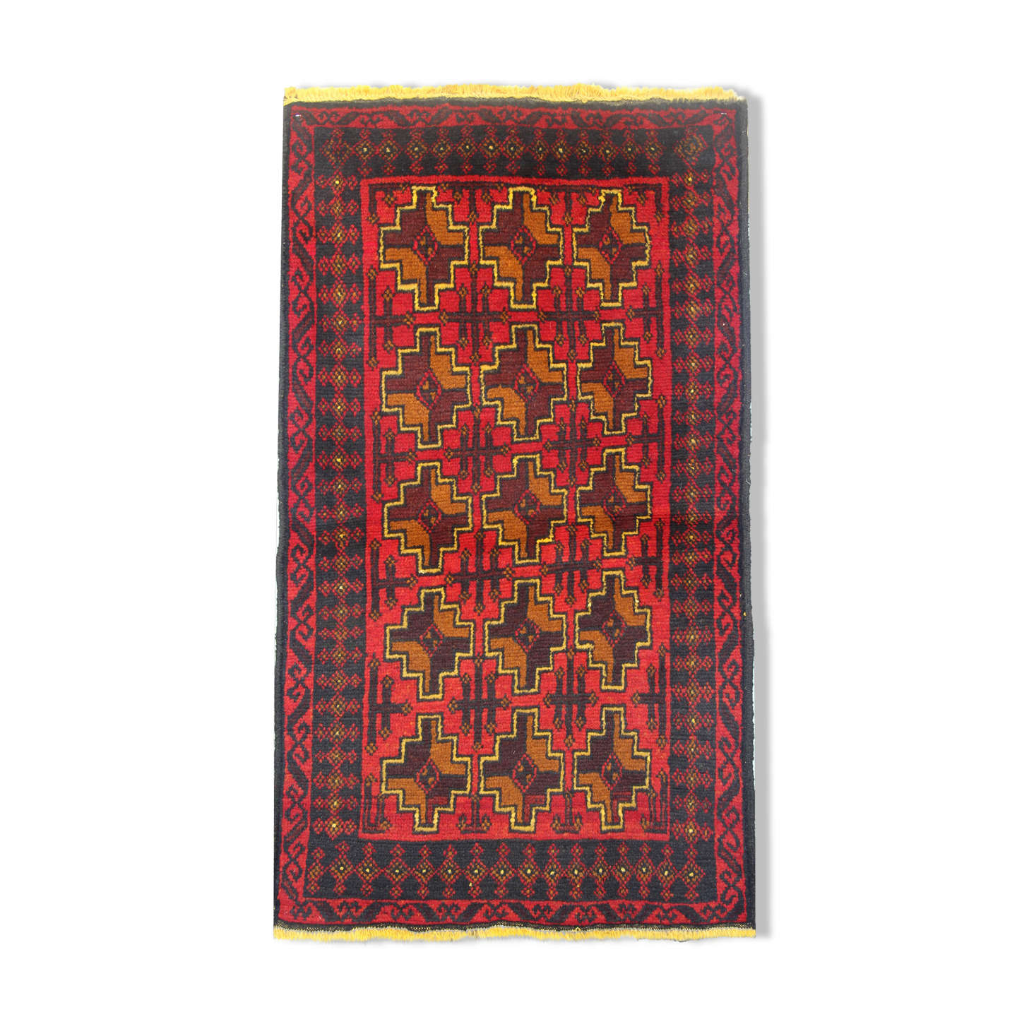 Hand Made Oriental Wool Area Rug Traditional Red Orange Carpet- 84x145cm