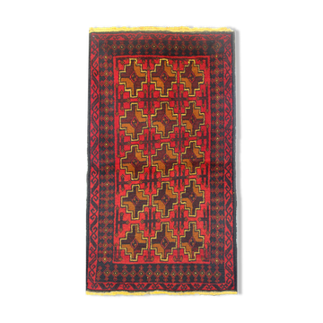 Hand Made Oriental Wool Area Rug Traditional Red Orange Carpet- 84x145cm