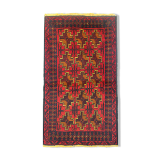 Hand Made Oriental Wool Area Rug Traditional Red Orange Carpet- 84x145cm