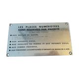 Ancienne plaque métallique places réservées mutilés de guerre transport en commun sncf