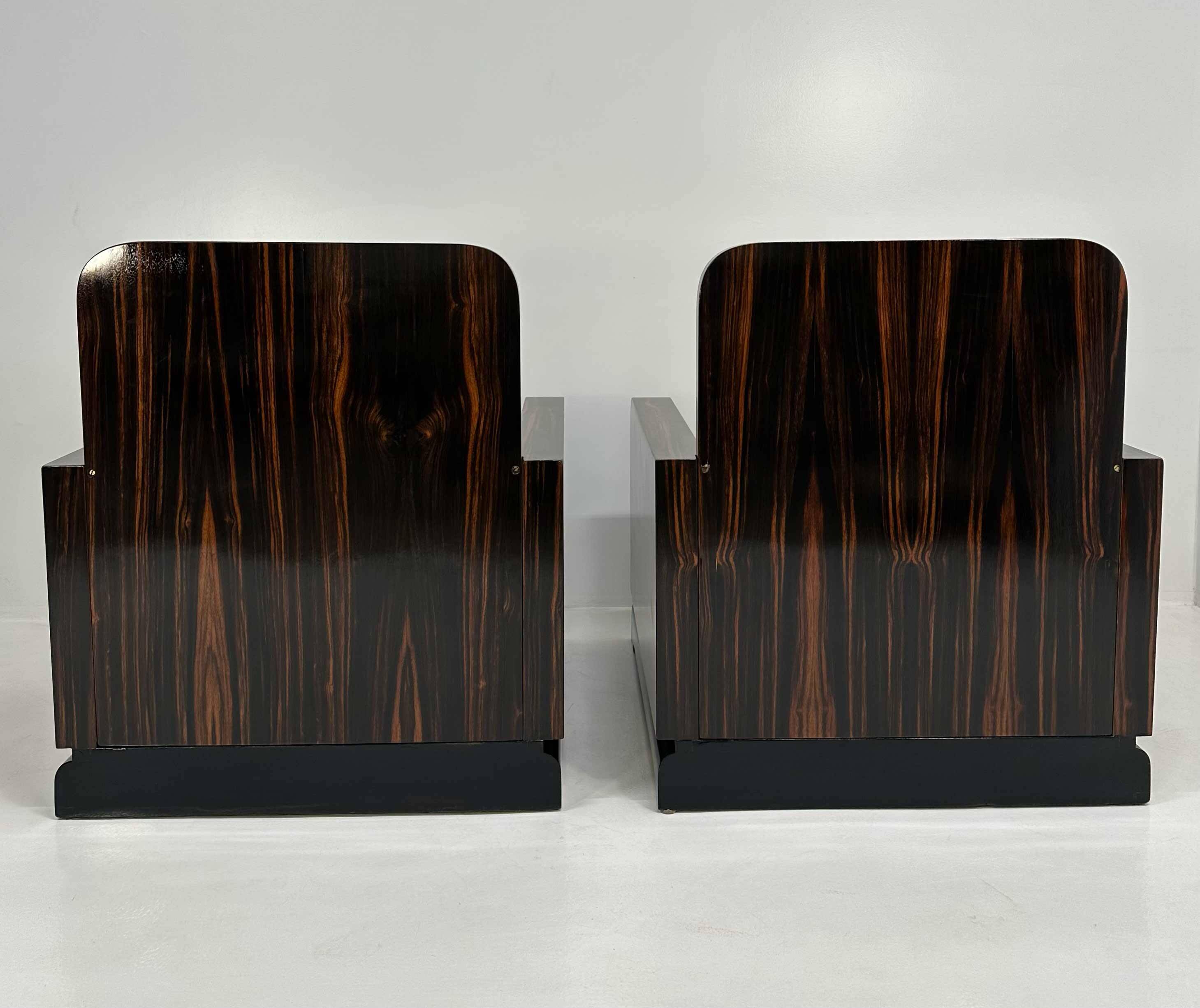 Set of Art Deco Italian Macassar and Walnut Root Armchairs, 1930s