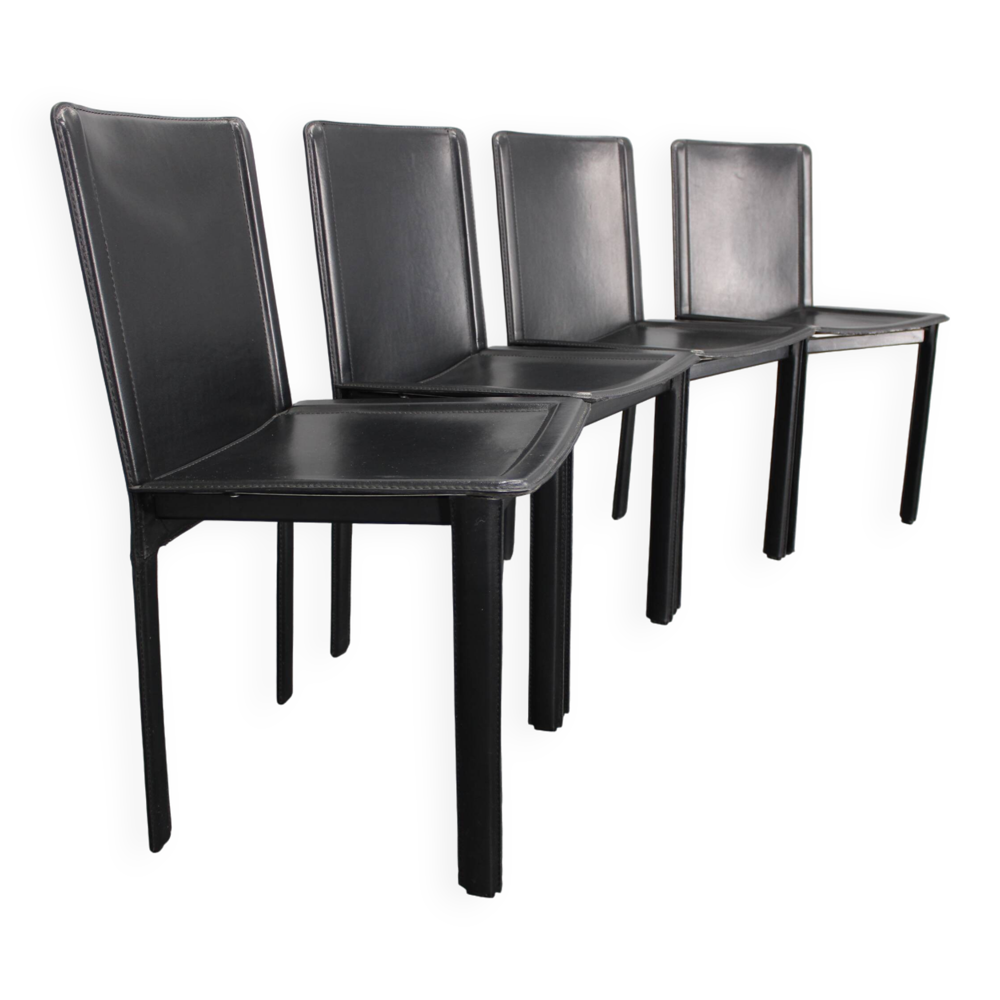 1980s Set of Four Dining Chairs in Leather in Matteo Grassi Style, Italy