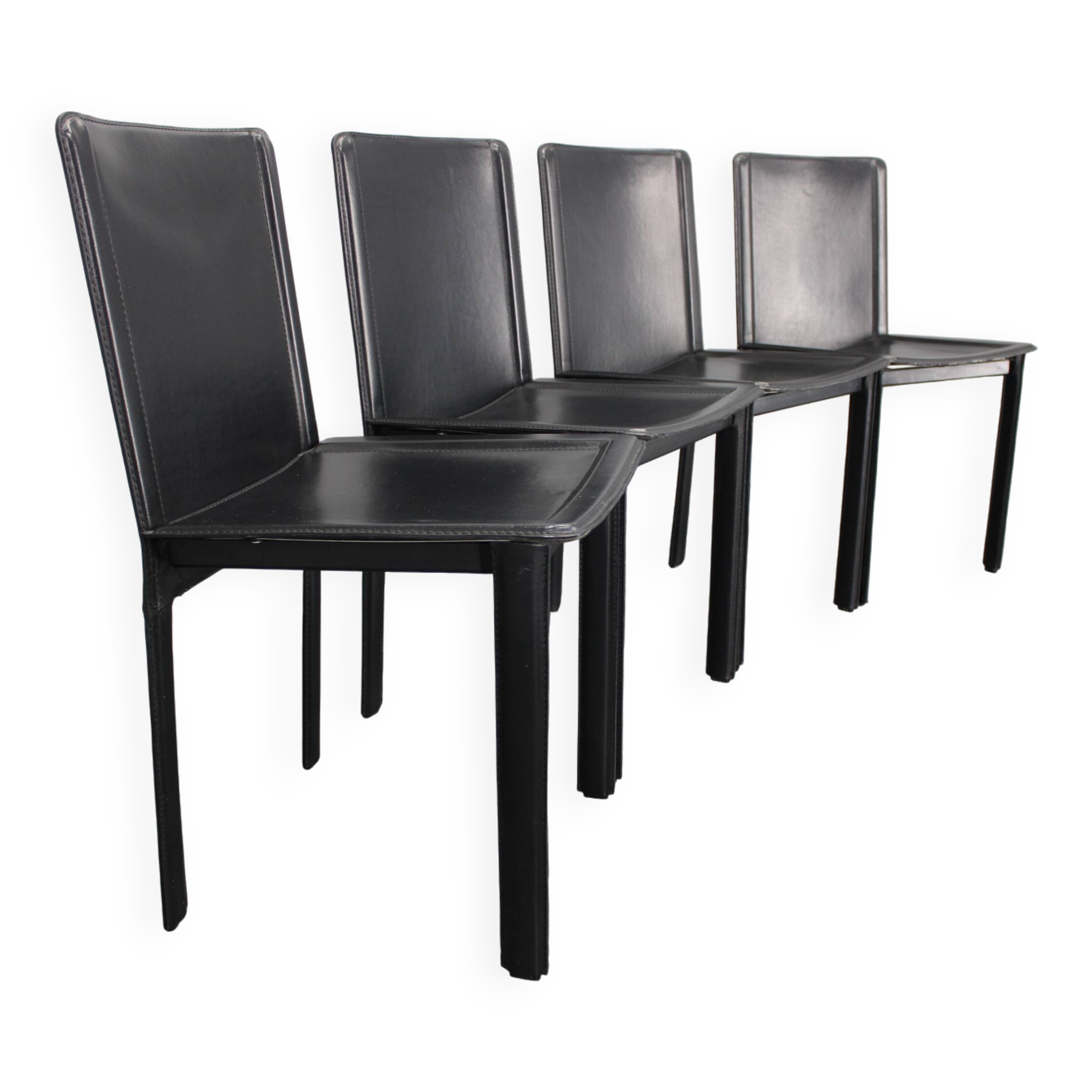 1980s Set of Four Dining Chairs in Leather in Matteo Grassi Style, Italy