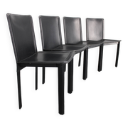 1980s Set of Four Dining Chairs in Leather in Matteo Grassi Style, Italy