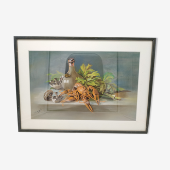 Still life with pastel Breton lobster