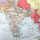 Vintage map Asia China Japan India USSR 43x43cm from 1950