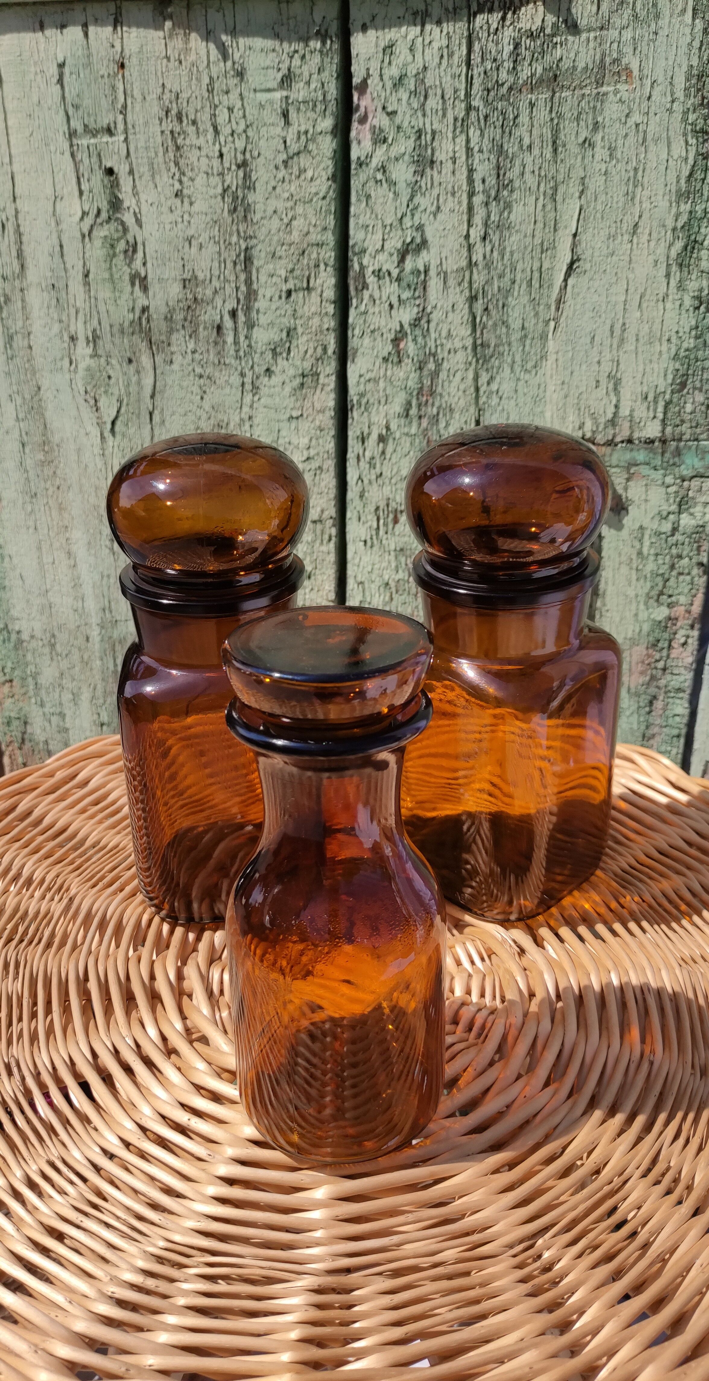 Trio de bocaux vintages style pots apothicaire