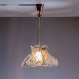 Swedish pendant with glass leaf shades and a center shade of amber coloured