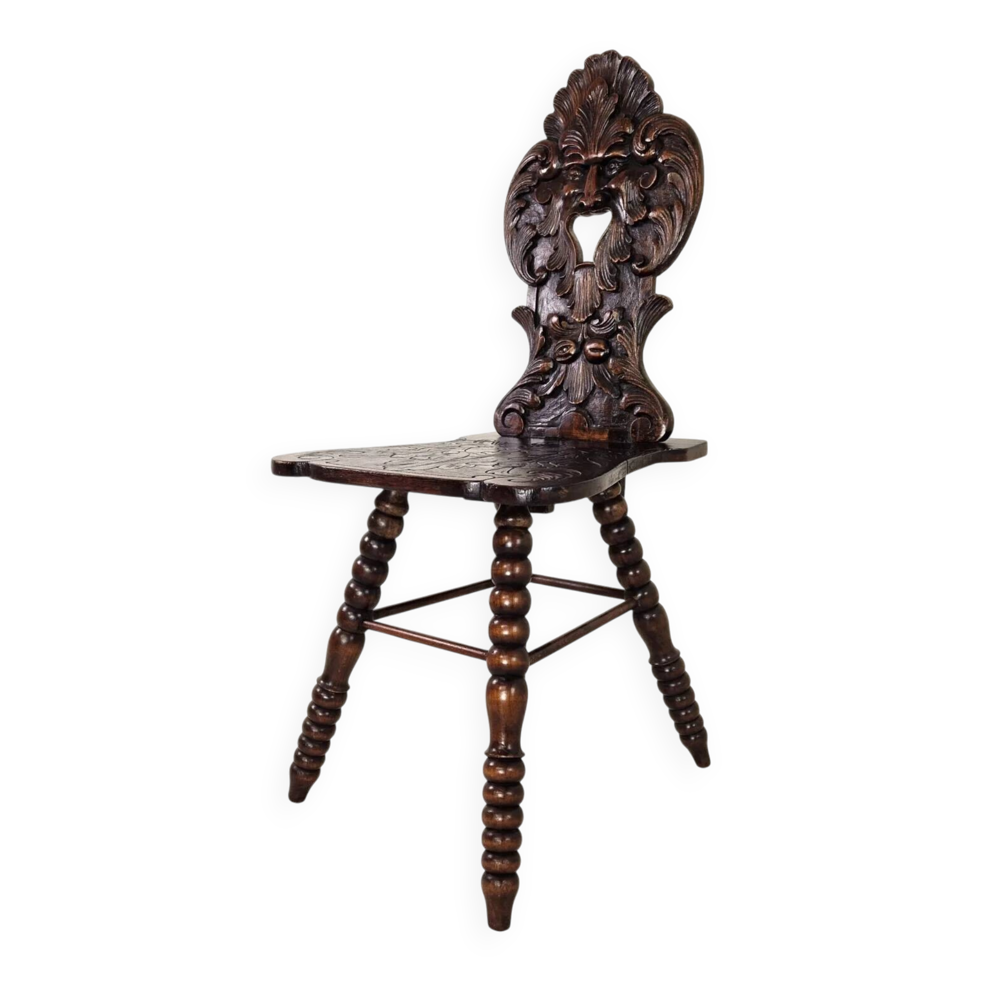 Antique Gothic hall chair with bobbin legs