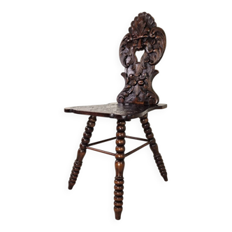Antique Gothic hall chair with bobbin legs