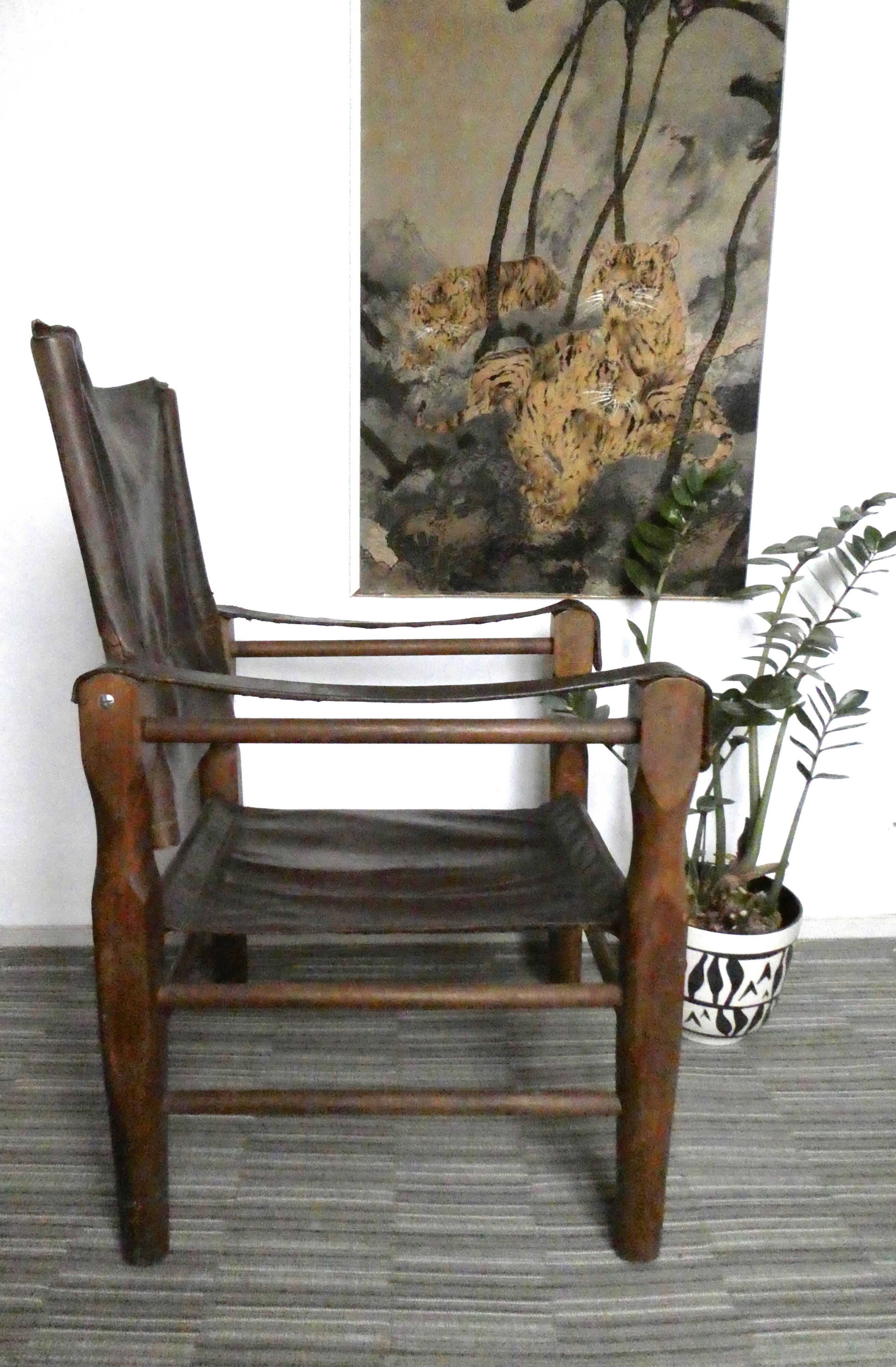 Chair called Safari wooden and leather, 1950s