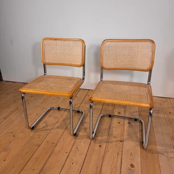 Chaises avec structure tubulaire chromée et cadre en rotin, Italie, années 1970
