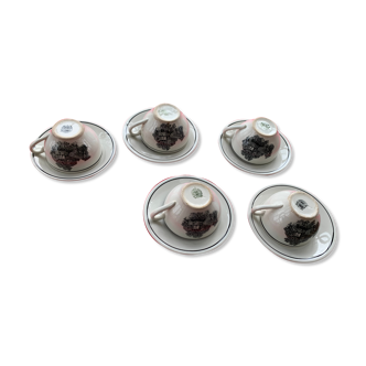 5 cups and 5 saucers La Louvière boch Belgium peasant scene art deco