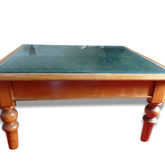 Table low leather and wood