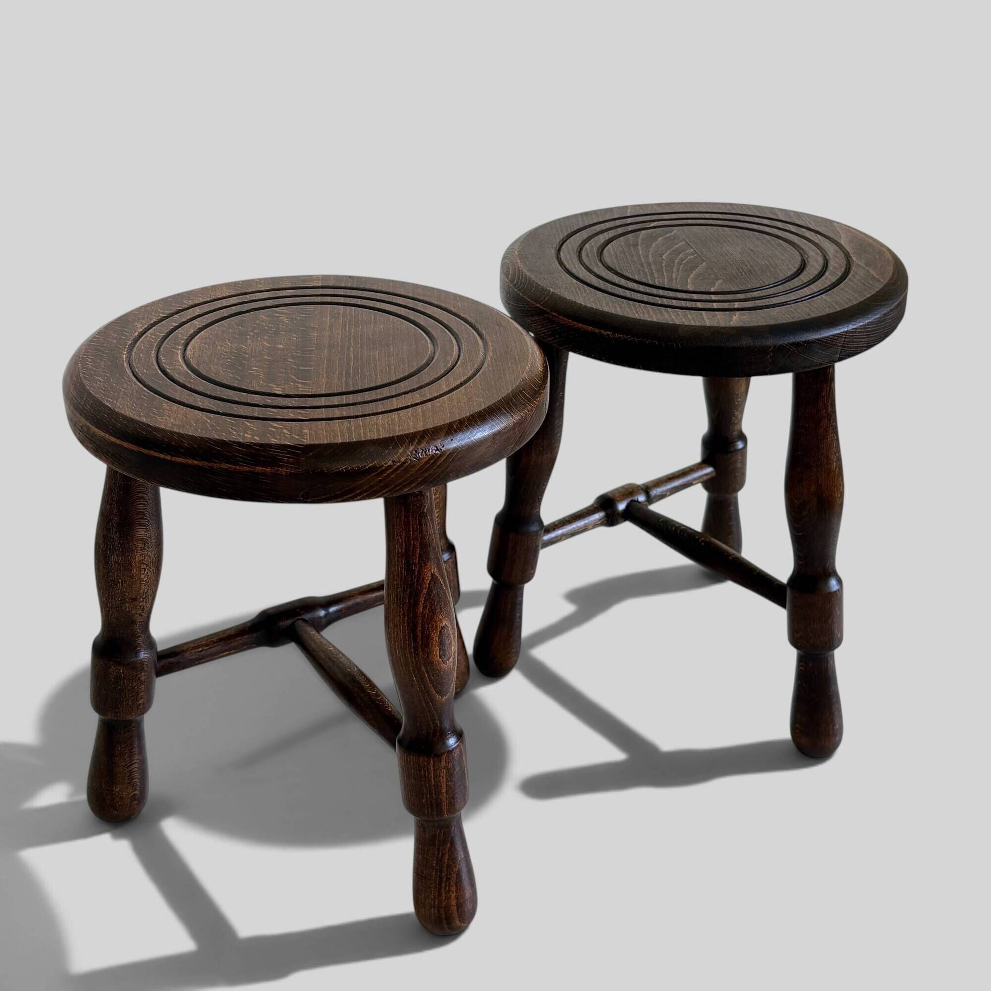 Mid-Century Chestnut Wood Stools Attributed to Charles Dudouyt, 1950s