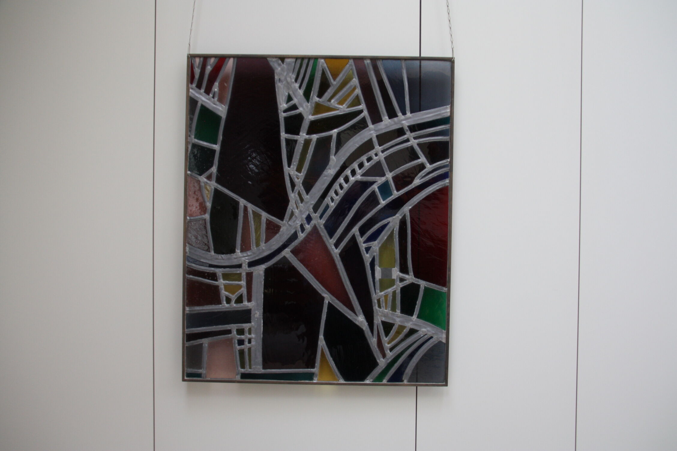 Multicolored stained glass window with hanging system - Germany - 1970's