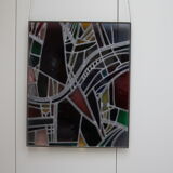 Multicolored stained glass window with hanging system - Germany - 1970's