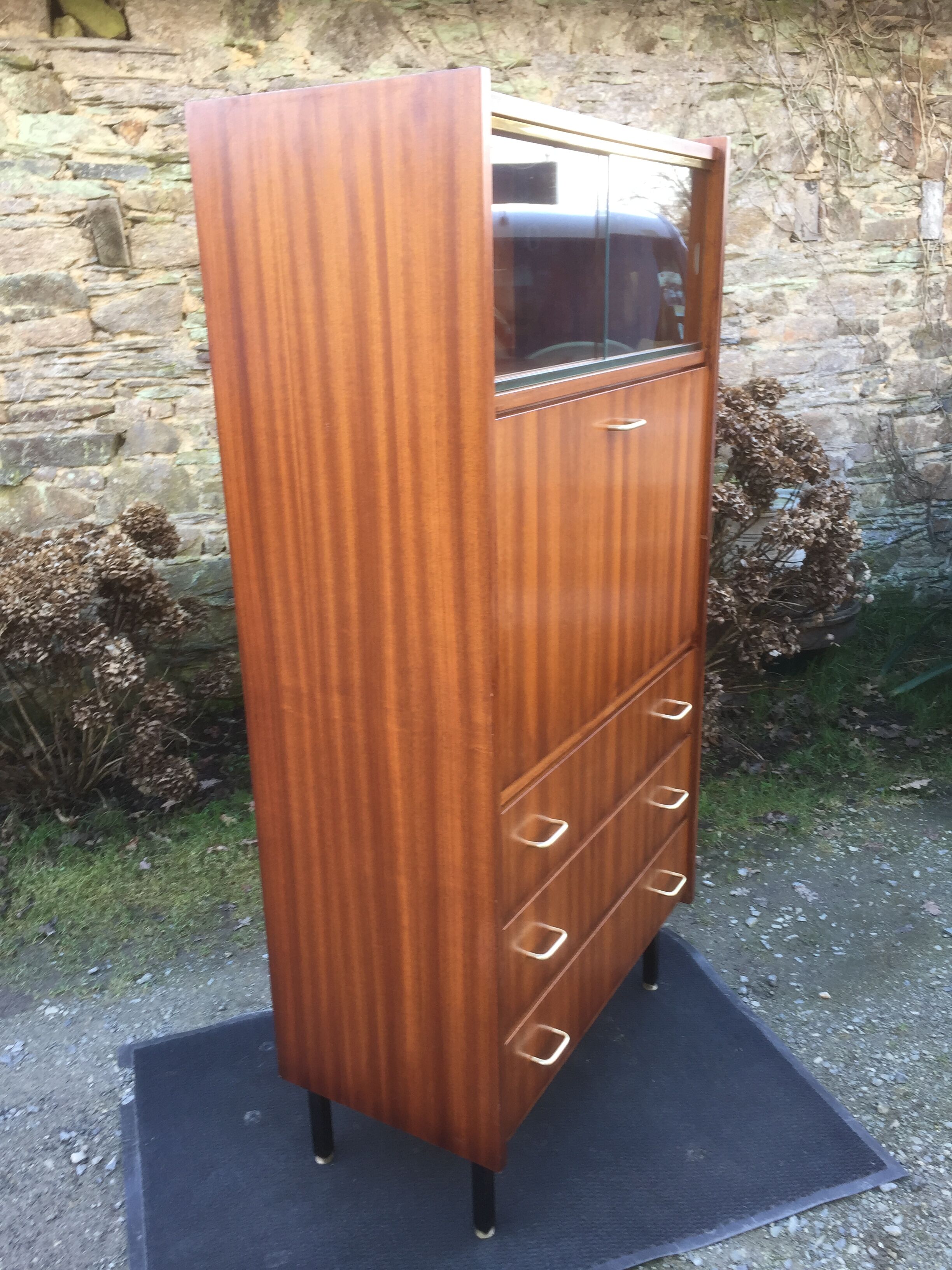 Vintage teak secretary with 3 drawers