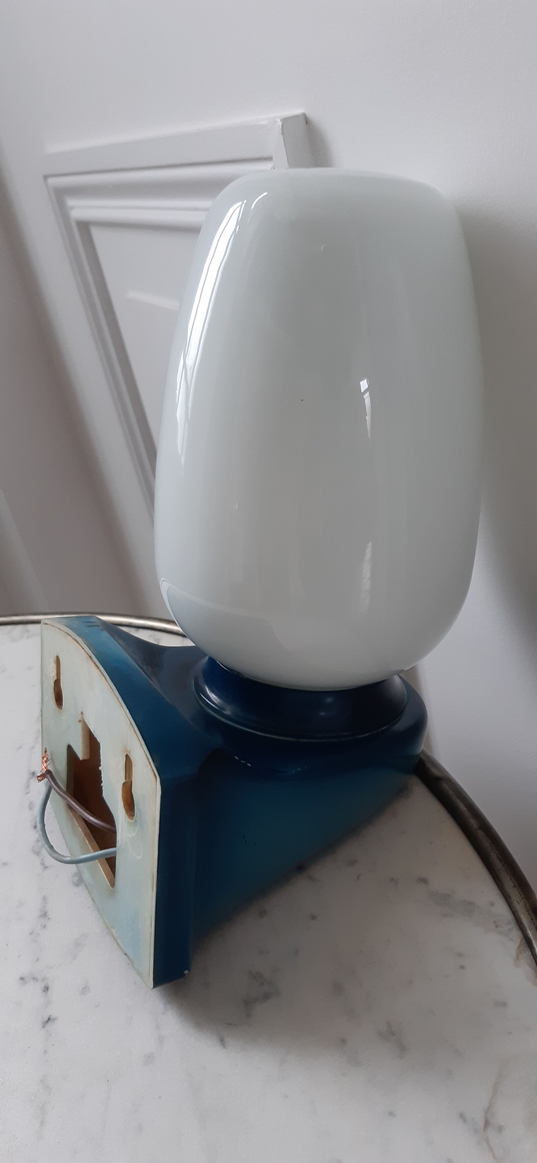 Scandinavian wall lamp in opaline globe and polycarbonate base 70s