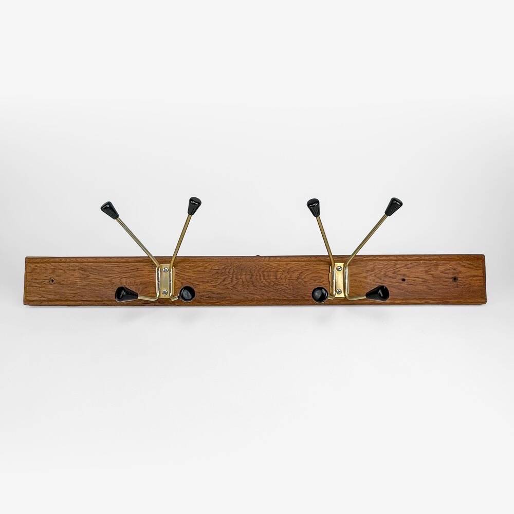 Wall coat rack with golden metal hooks from the 60s