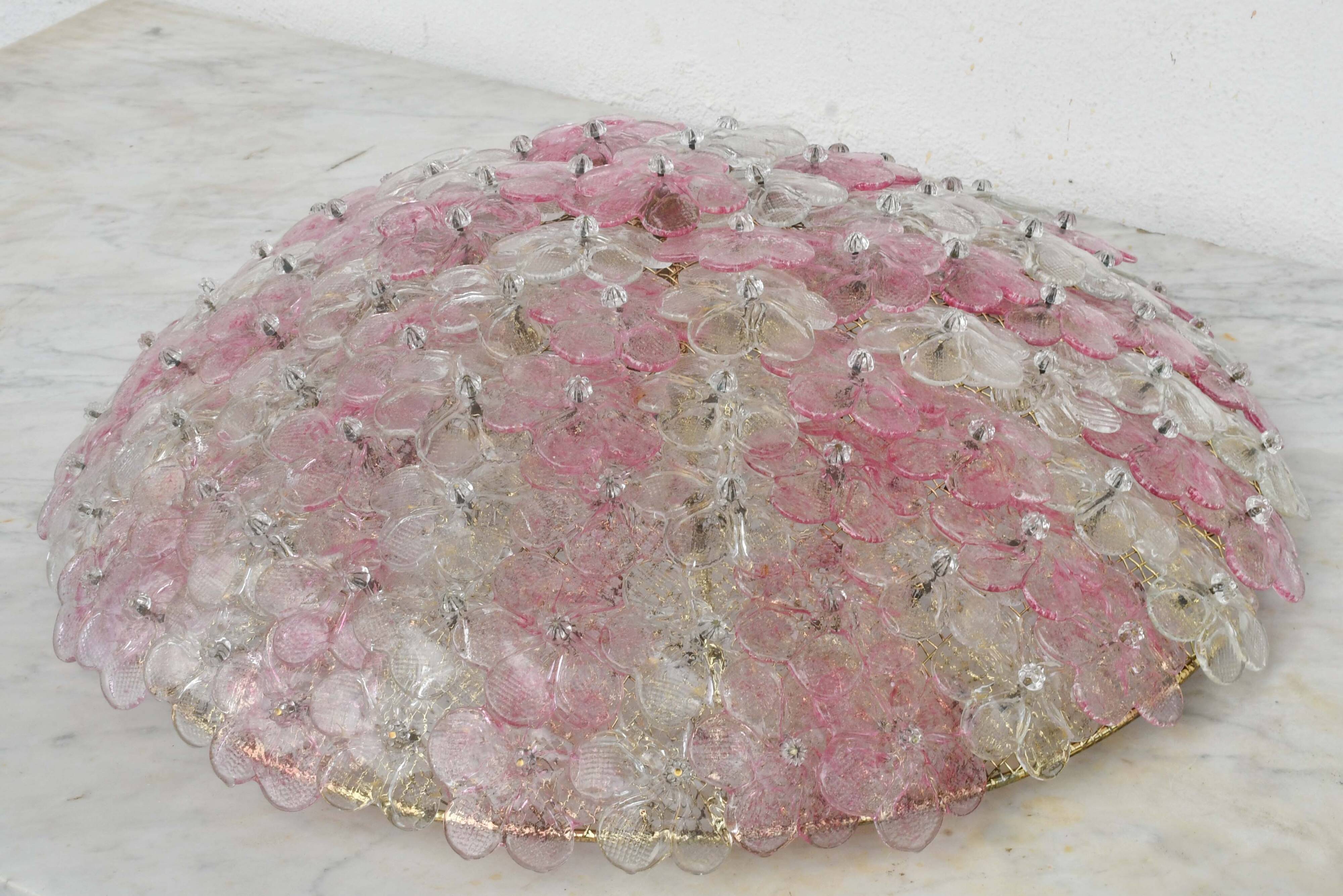 Wonderful Extra Large Size Pink Murano Glass Ceiling Light Flower by Seguso