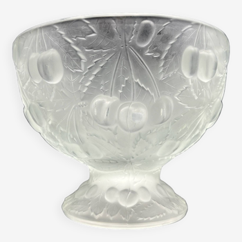 Coupe saladier  en verre pressé Art Deco décor cerises Joseph Inwald Barolac